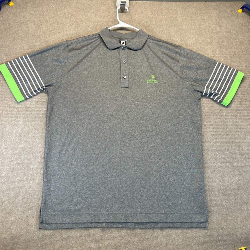 FootJoy Athletic Fit Polo Shirt Men's 2XL Gray Sleeve Stripes Salem Glen CC Golf